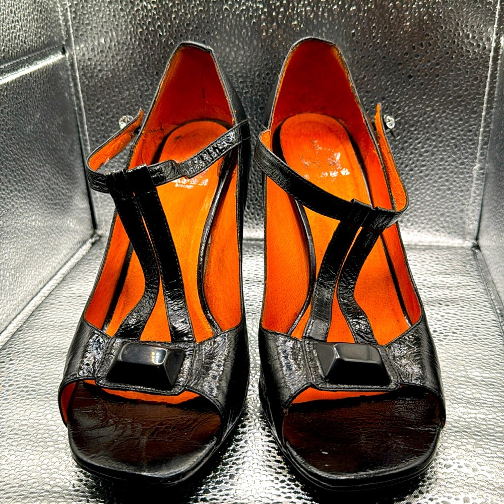 Crown Vintage leather‎ heels with rhinestone detail